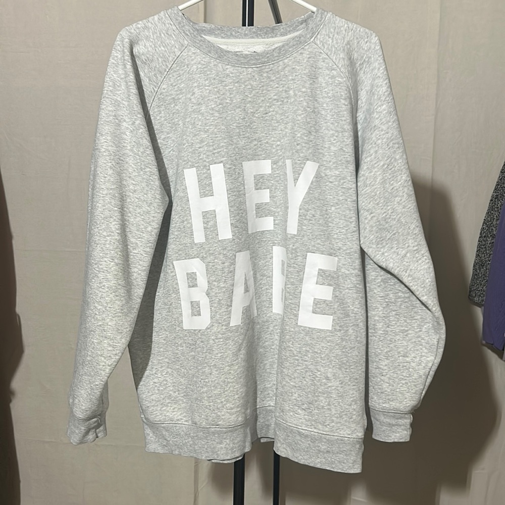Brunette The Label Gray 'HEY BABE' Crewneck Sweater